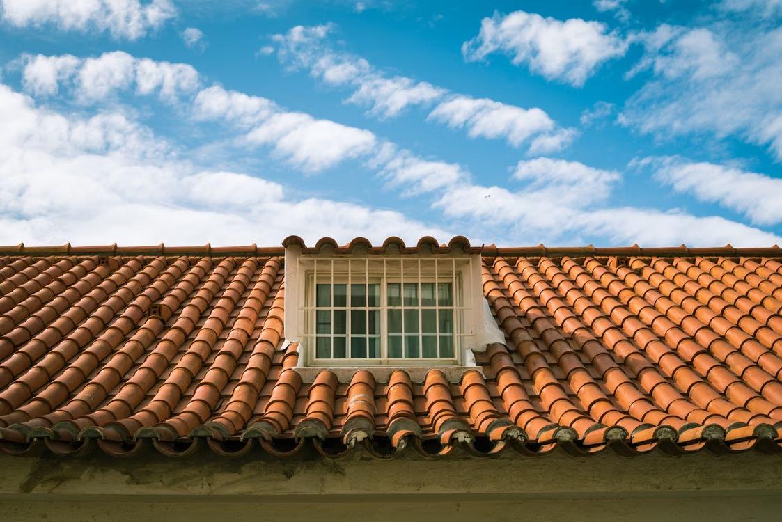 close-up view of roof tiles